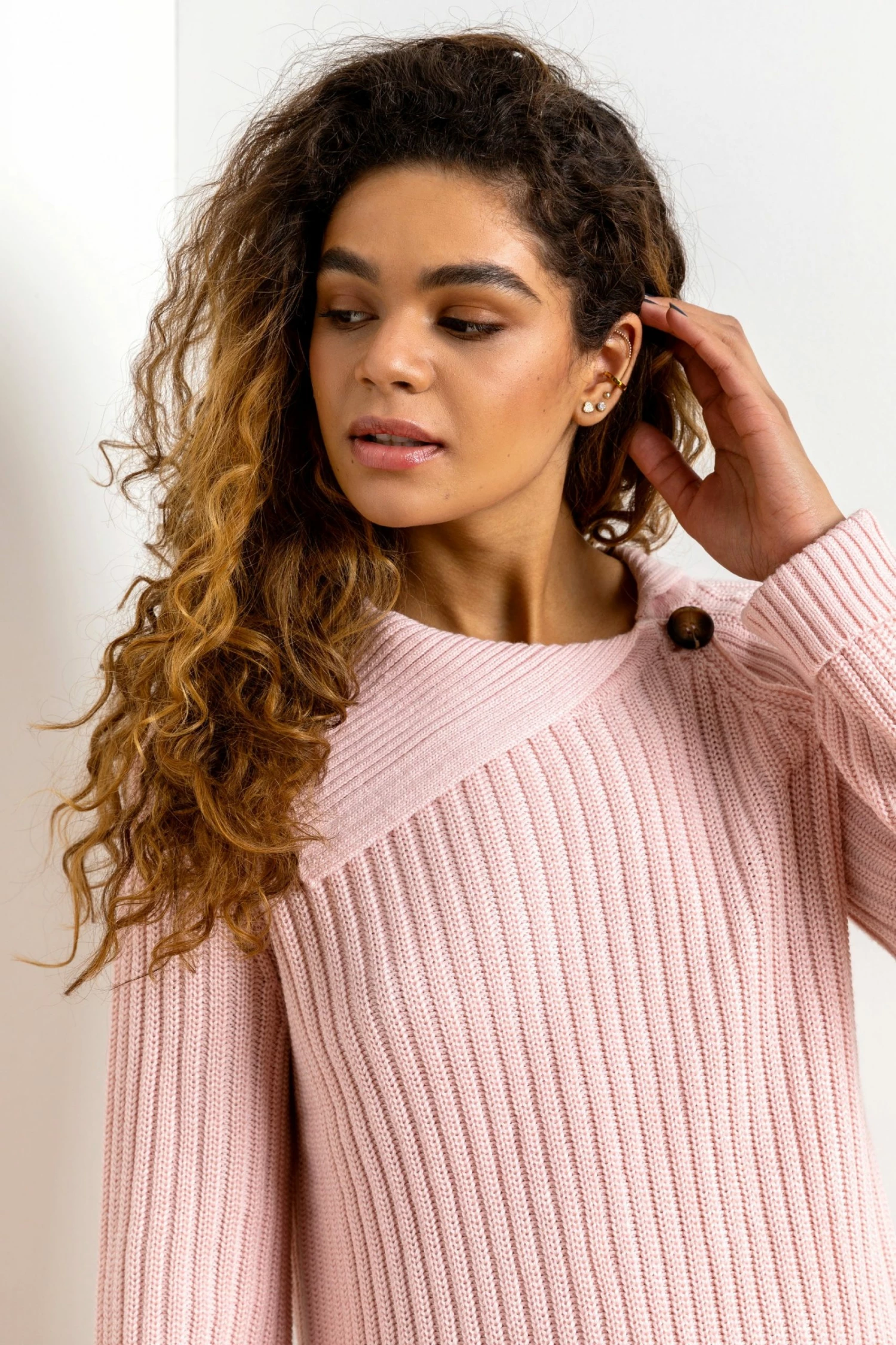Roman Pink Button Detail Split Neck Jumper 6 Roman Pink Button Detail Split Neck Jumper - Image 4