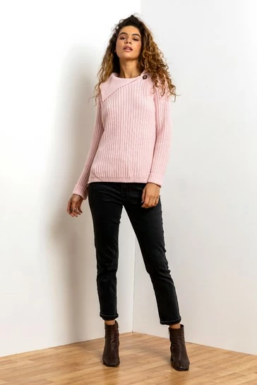 Roman Pink Button Detail Split Neck Jumper 7 Roman Pink Button Detail Split Neck Jumper - Image 5