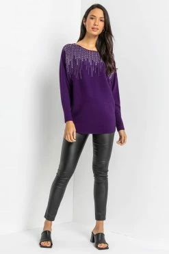 Roman Purple Hotfix Neck Embellished Jumper -Roman Sales Shop unnamed file 9616