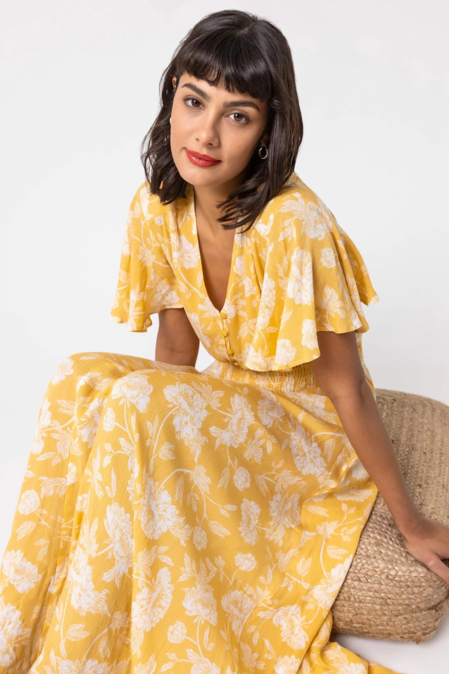 Roman Yellow Floral Print Tiered Midi Dress 6 Roman Yellow Floral Print Tiered Midi Dress - Image 4