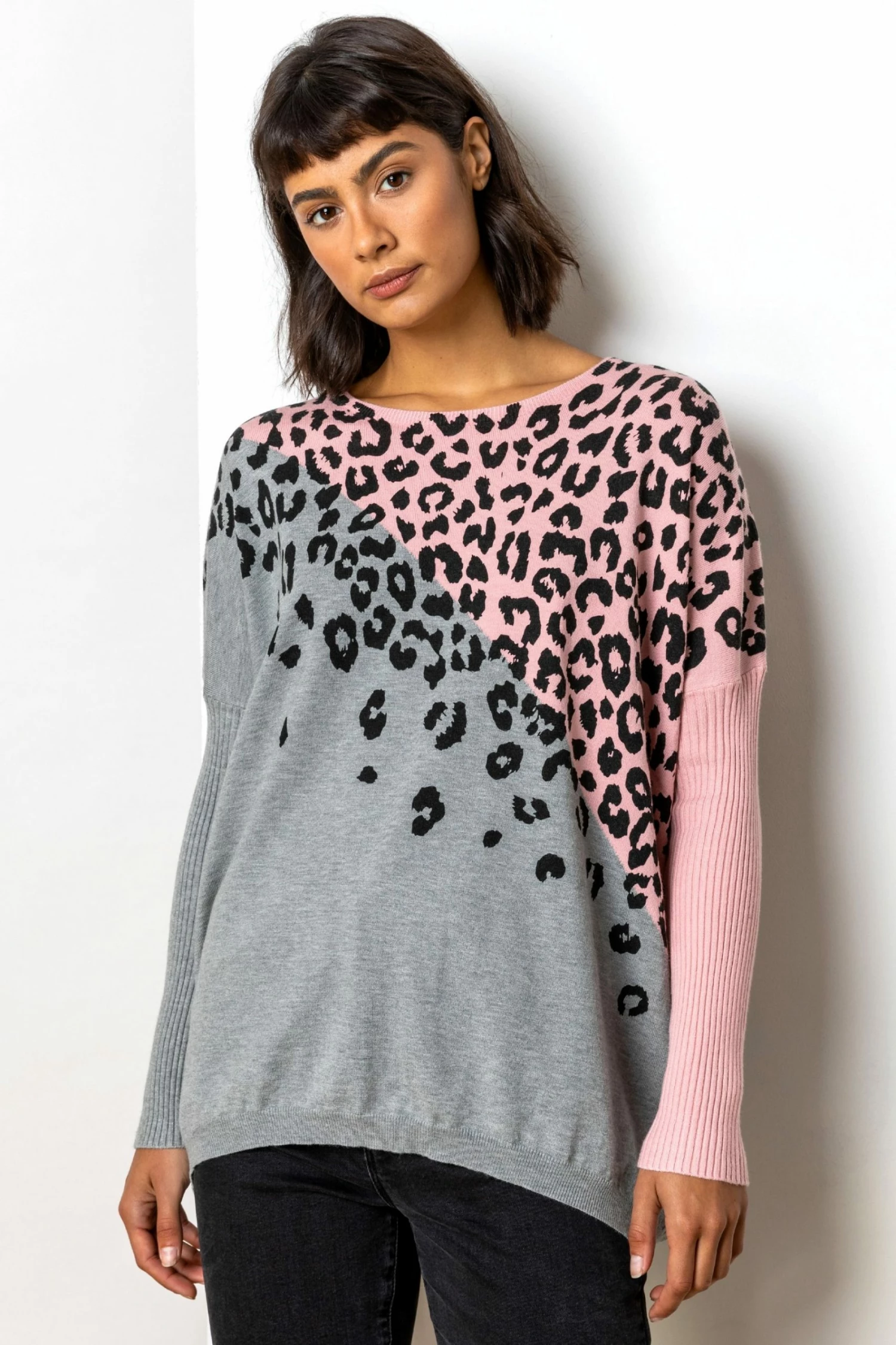 Roman Grey Colour Block Animal Print Jumper 5 Roman Grey Colour Block Animal Print Jumper - Image 3