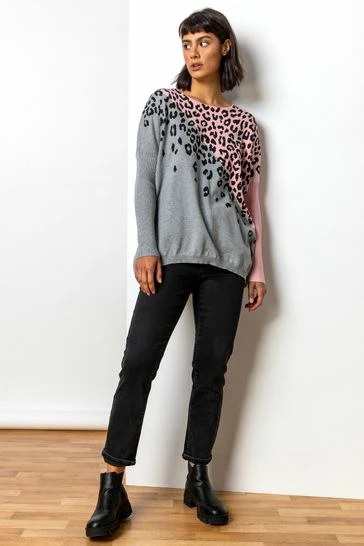 Roman Grey Colour Block Animal Print Jumper 7 Roman Grey Colour Block Animal Print Jumper - Image 5