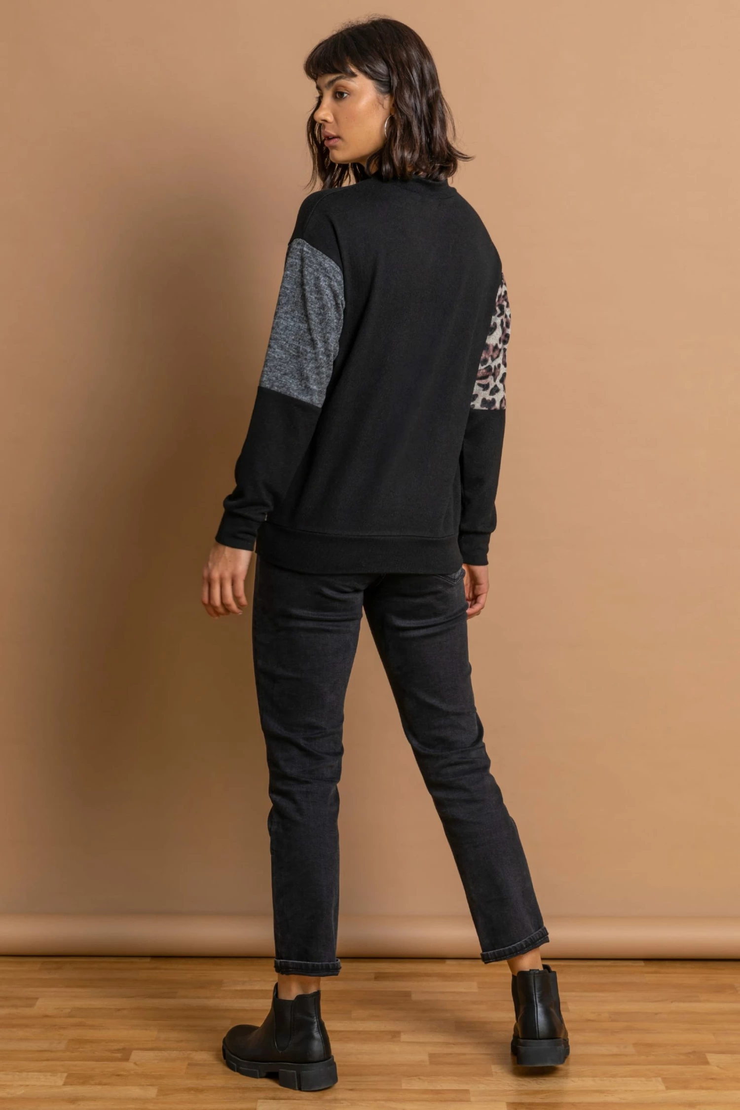 Roman Black High Neck Animal Print Contrast Top 4 Roman Black High Neck Animal Print Contrast Top - Image 2