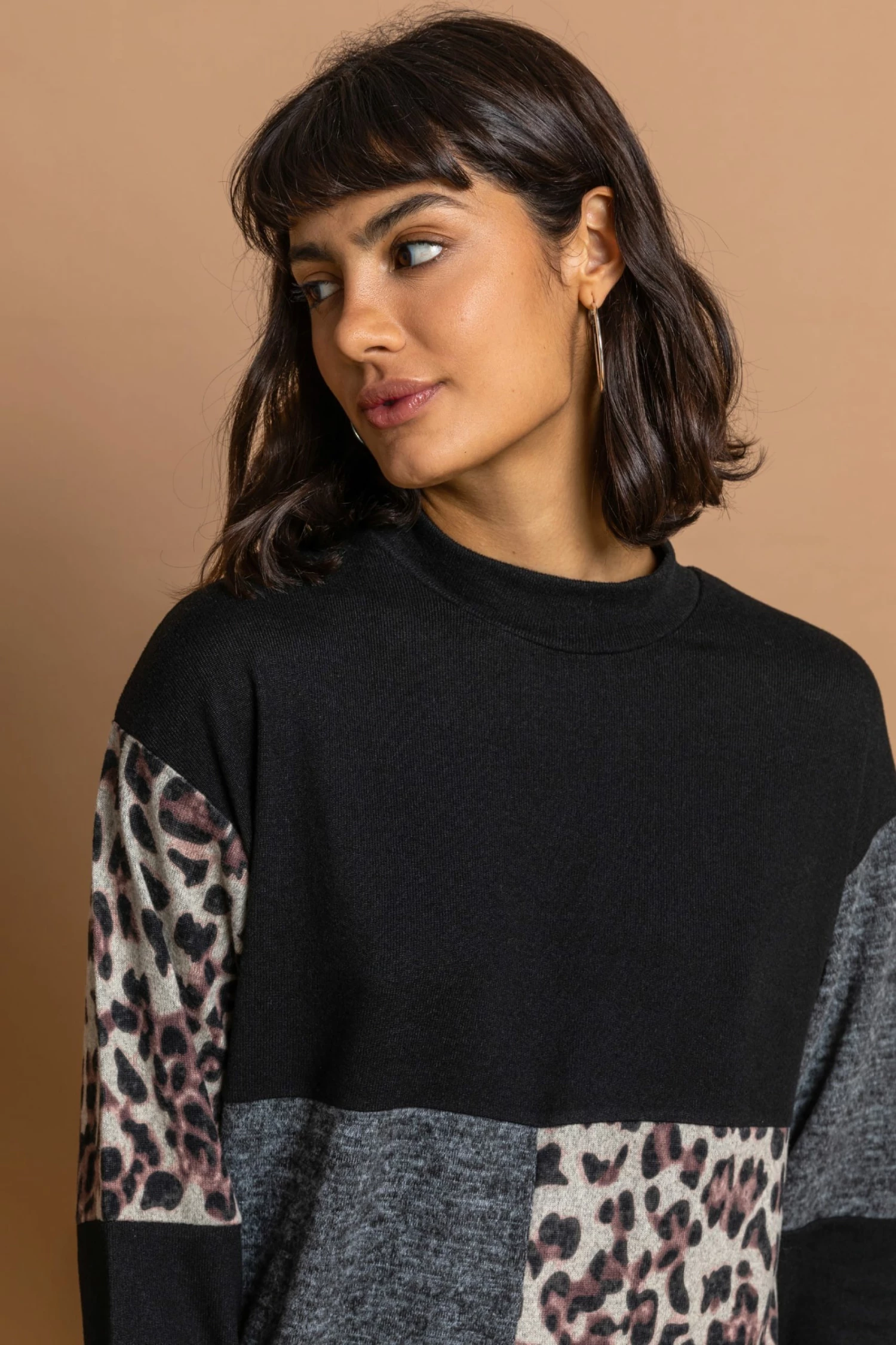 Roman Black High Neck Animal Print Contrast Top 6 Roman Black High Neck Animal Print Contrast Top - Image 4