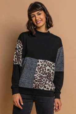 Roman Black High Neck Animal Print Contrast Top 11 Roman Black High Neck Animal Print Contrast Top -Roman Sales Shop unnamed file 9635