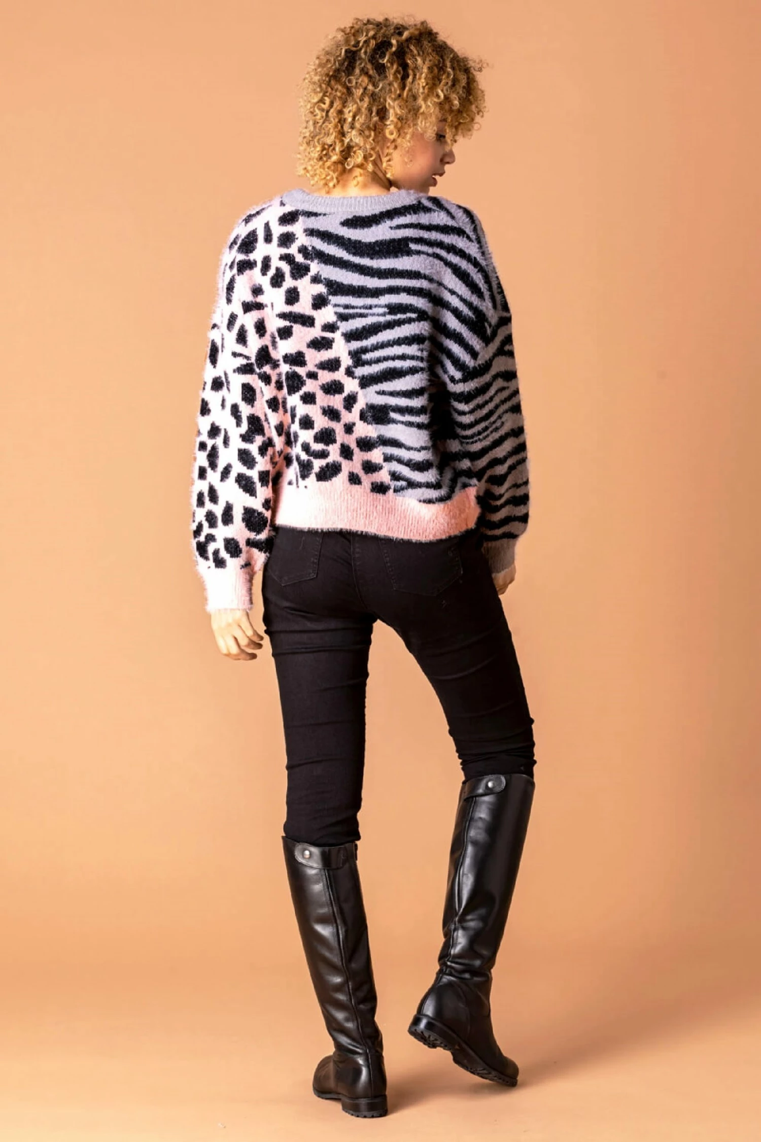 Roman Pink Animal Print Two Tone Jumper 5 Roman Pink Animal Print Two Tone Jumper - Image 3