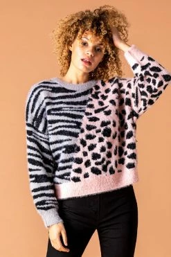 Roman Pink Animal Print Two Tone Jumper 11 Roman Pink Animal Print Two Tone Jumper -Roman Sales Shop unnamed file 9639