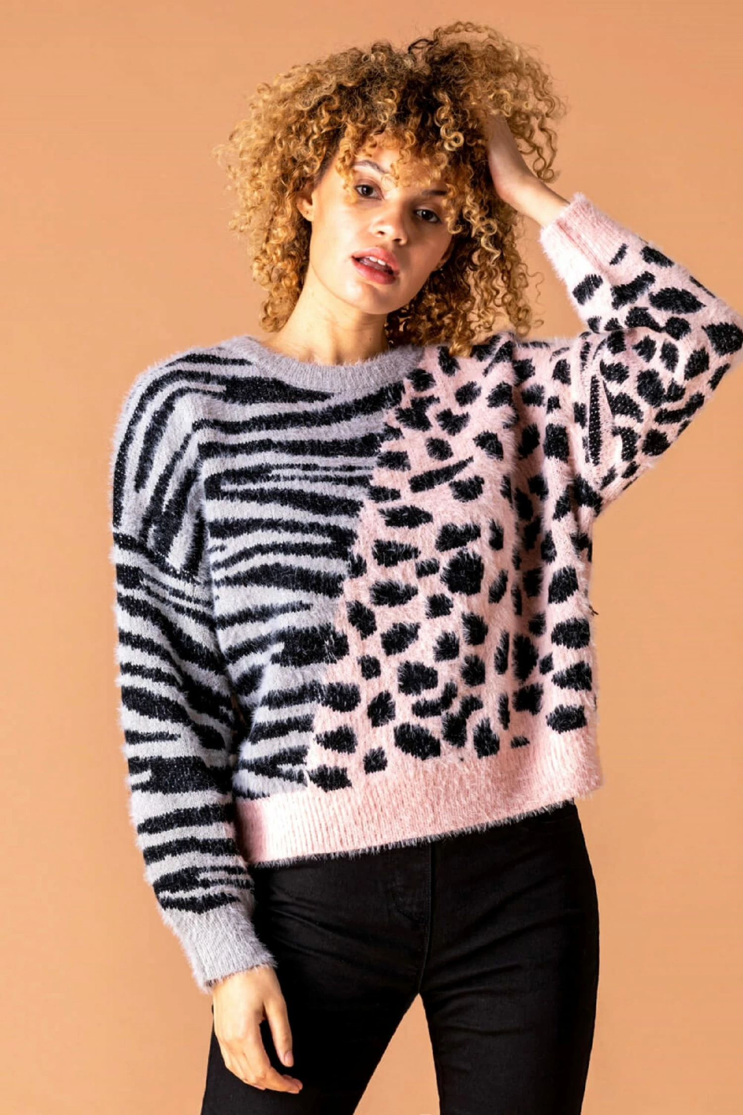 Roman Pink Animal Print Two Tone Jumper 6 Roman Pink Animal Print Two Tone Jumper - Image 4