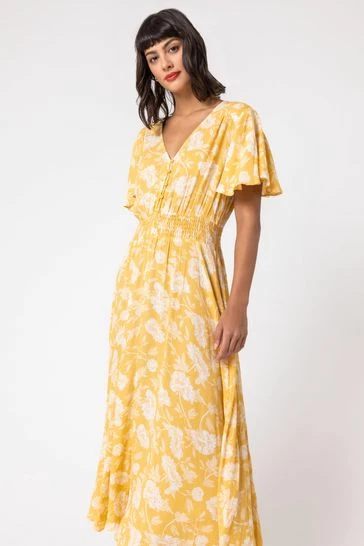 Roman Yellow Floral Print Tiered Midi Dress 8 Roman Yellow Floral Print Tiered Midi Dress - Image 6