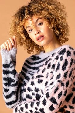 Roman Pink Animal Print Two Tone Jumper 12 Roman Pink Animal Print Two Tone Jumper -Roman Sales Shop unnamed file 9640