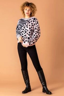 Roman Pink Animal Print Two Tone Jumper 13 Roman Pink Animal Print Two Tone Jumper -Roman Sales Shop unnamed file 9641