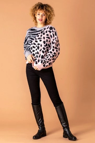 Roman Pink Animal Print Two Tone Jumper 8 Roman Pink Animal Print Two Tone Jumper - Image 6