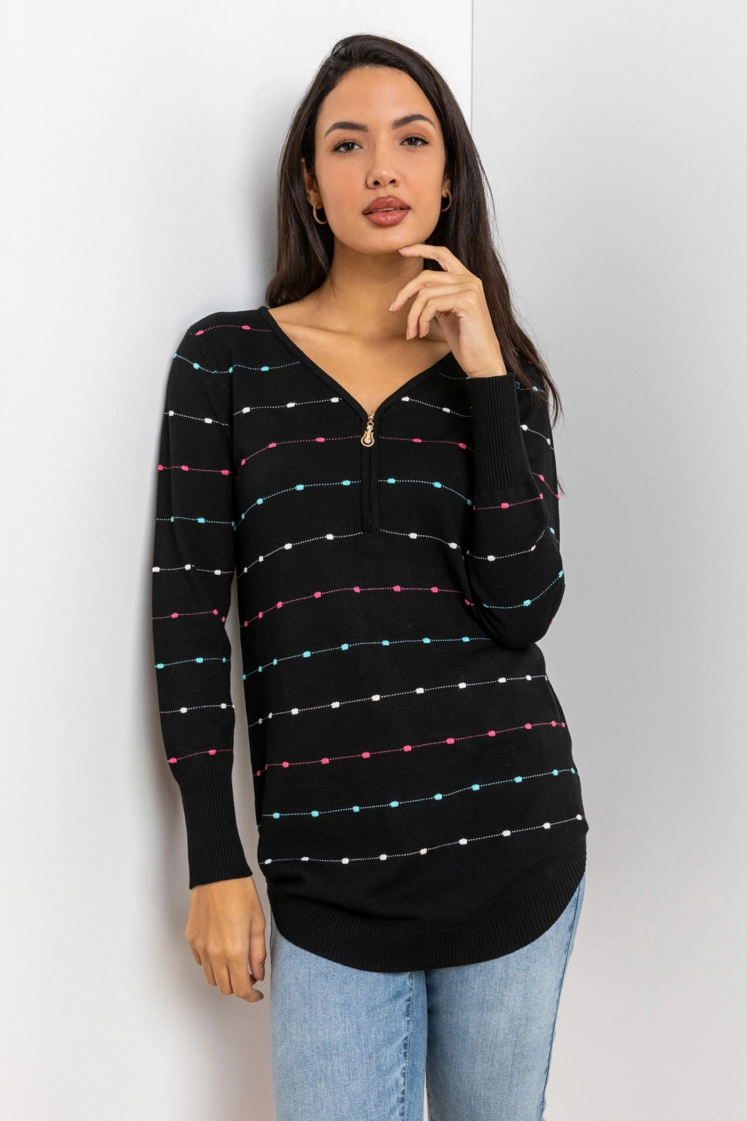 Roman Black Bobble Knit Zip Detail Jumper 3 Roman Black Bobble Knit Zip Detail Jumper