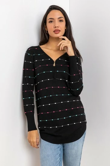 Roman Black Bobble Knit Zip Detail Jumper 8 Roman Black Bobble Knit Zip Detail Jumper - Image 6