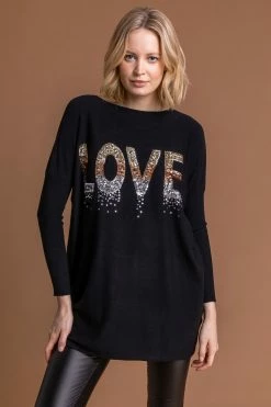 Roman Black Love Sparkle Embellished Jumper