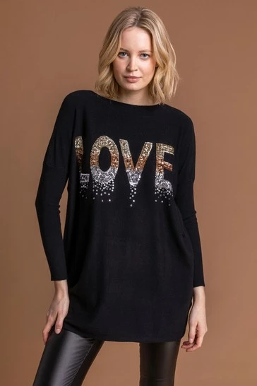 Roman Black Love Sparkle Embellished Jumper 7 Roman Black Love Sparkle Embellished Jumper - Image 5