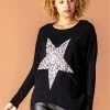 Roman Black Animal Print Sparkle Star Jumper -Roman Sales Shop unnamed file 9658