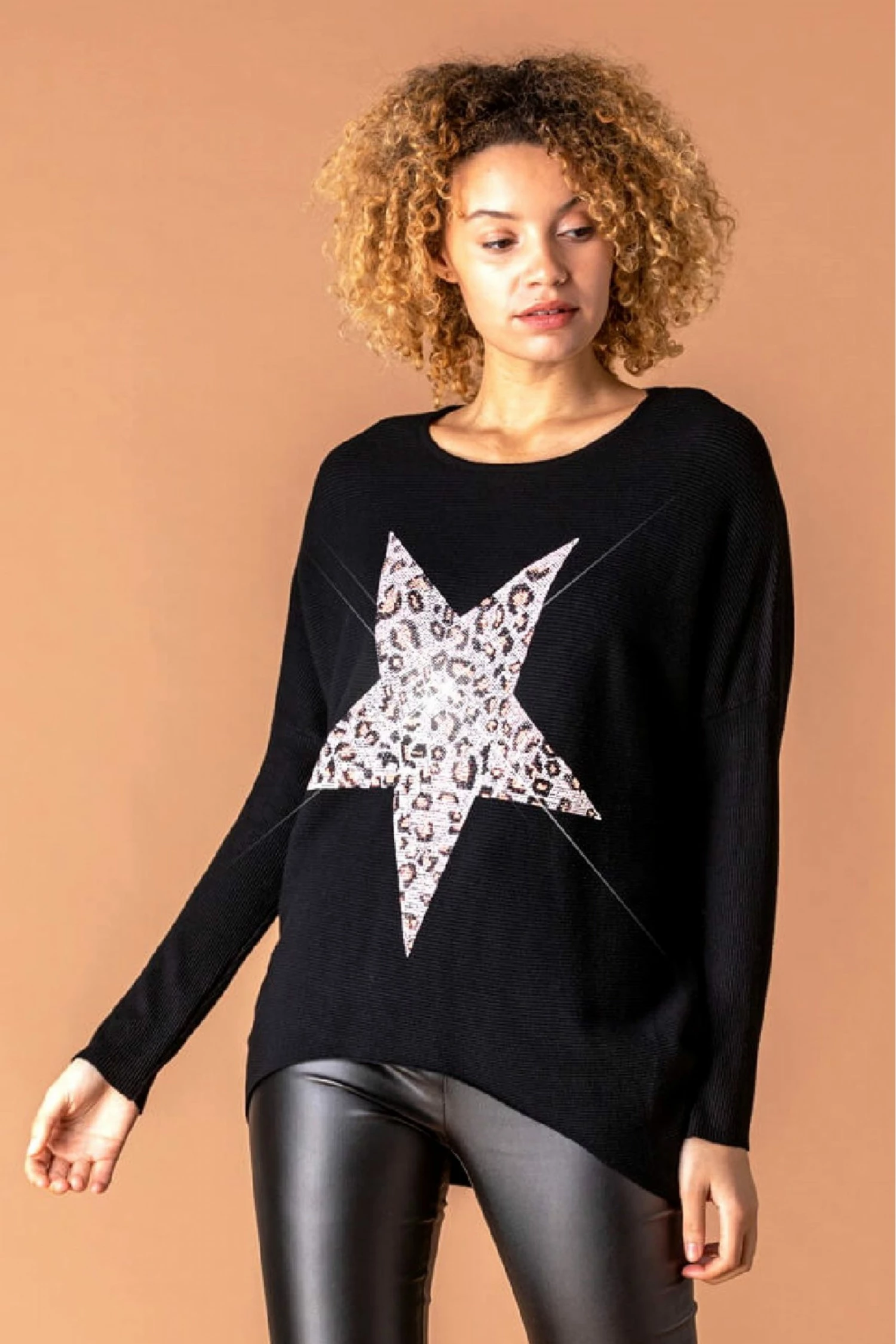 Roman Black Animal Print Sparkle Star Jumper 3 Roman Black Animal Print Sparkle Star Jumper