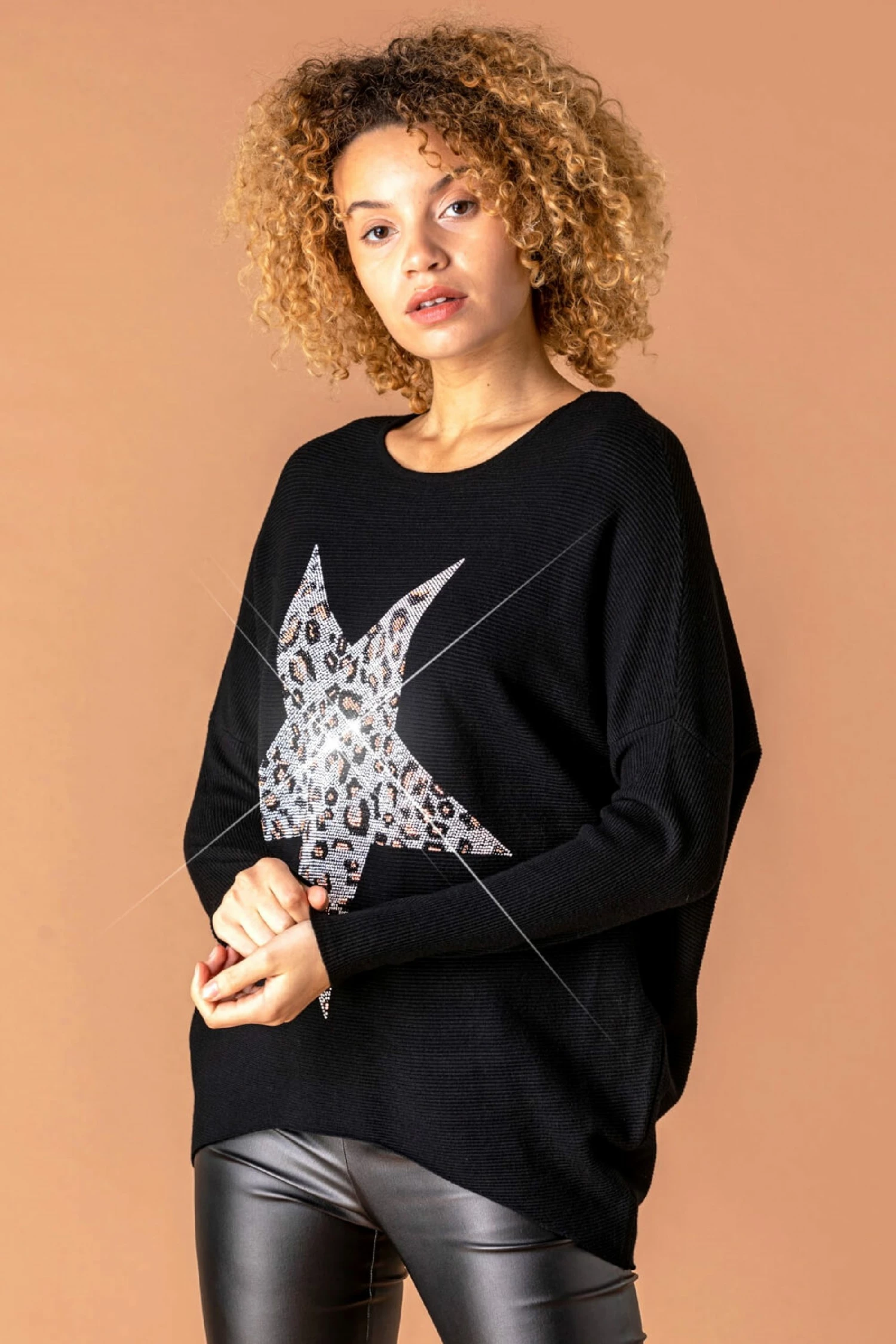 Roman Black Animal Print Sparkle Star Jumper 4 Roman Black Animal Print Sparkle Star Jumper - Image 2