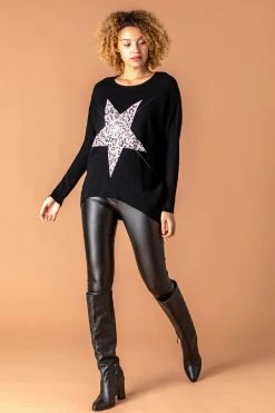 Roman Black Animal Print Sparkle Star Jumper 10 Roman Black Animal Print Sparkle Star Jumper -Roman Sales Shop unnamed file 9660