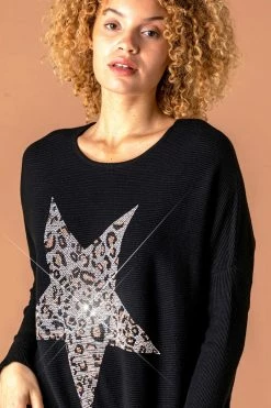 Roman Black Animal Print Sparkle Star Jumper 12 Roman Black Animal Print Sparkle Star Jumper -Roman Sales Shop unnamed file 9662