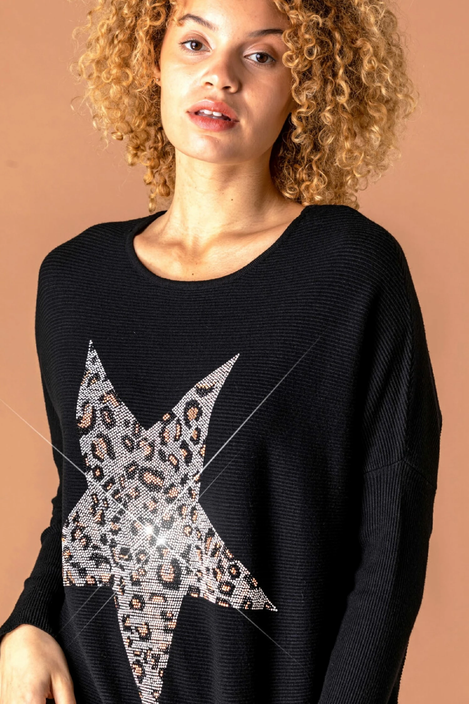 Roman Black Animal Print Sparkle Star Jumper 7 Roman Black Animal Print Sparkle Star Jumper - Image 5