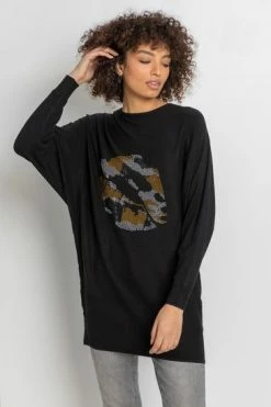Roman Black Camo Embellished Lips Jumper -Roman Sales Shop unnamed file 9668
