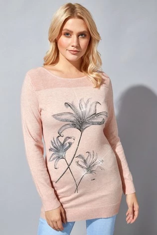 Roman Pink Floral Embellished Jumper 7 Roman Pink Floral Embellished Jumper - Image 5