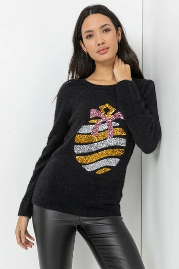 Roman Black Sequin Bauble Christmas Jumper 7 Roman Black Sequin Bauble Christmas Jumper - Image 5