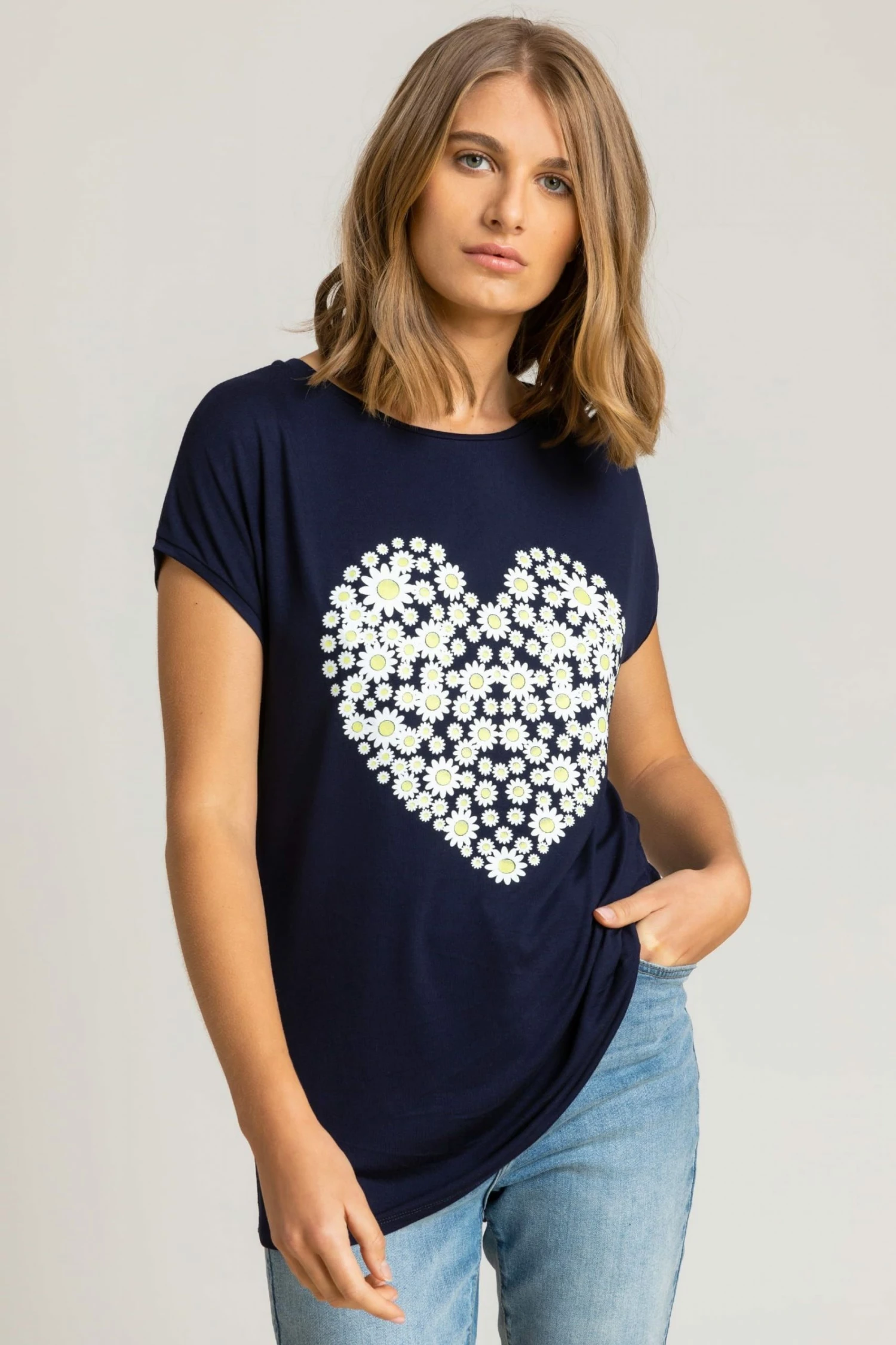 Roman Green Floral Heart Motif T-Shirt 2 Roman Green Floral Heart Motif T-Shirt