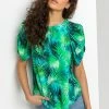 Roman Green Tropical Print Puff Sleeve Top