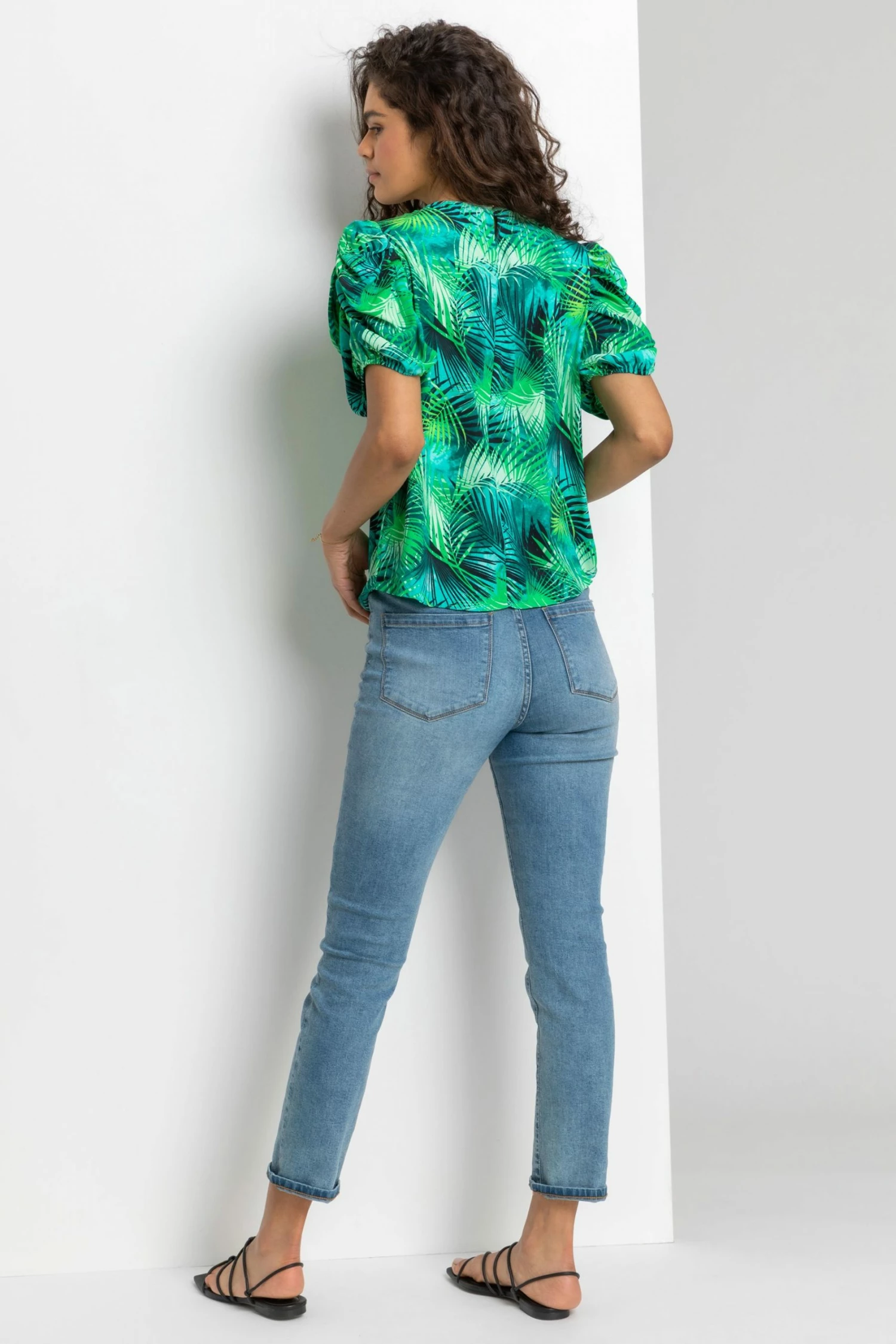 Roman Green Tropical Print Puff Sleeve Top 4 Roman Green Tropical Print Puff Sleeve Top - Image 2