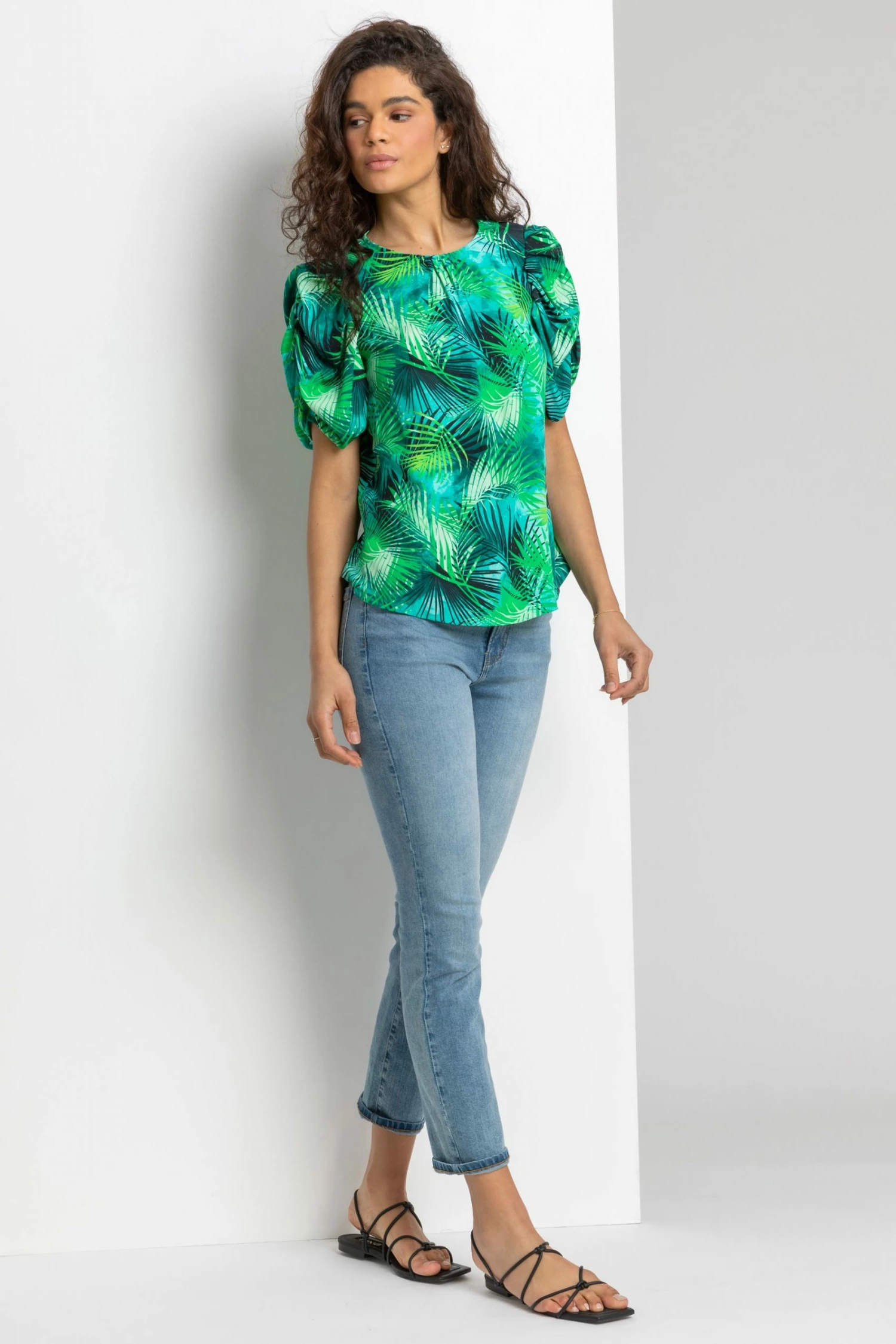 Roman Green Tropical Print Puff Sleeve Top 5 Roman Green Tropical Print Puff Sleeve Top - Image 3