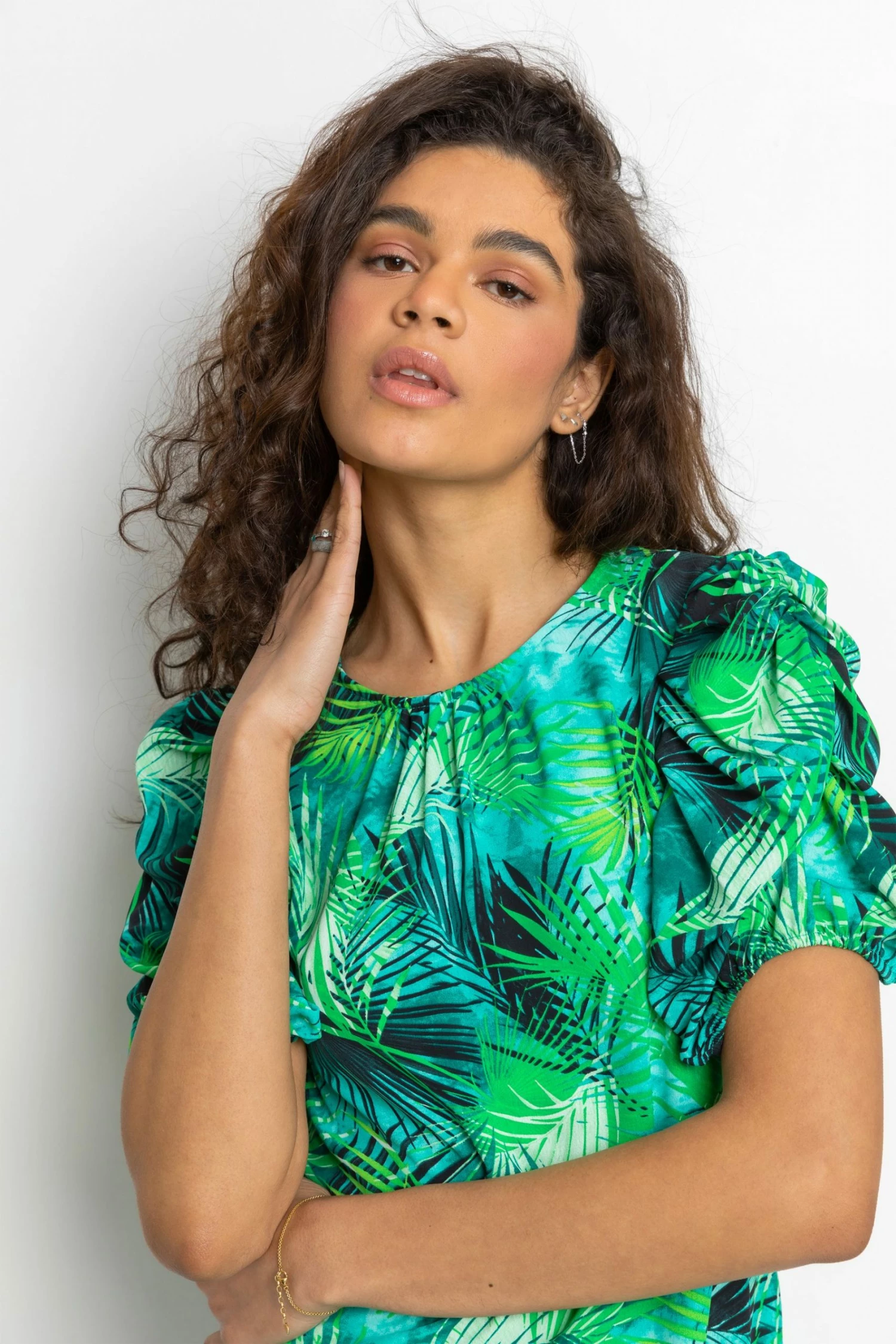 Roman Green Tropical Print Puff Sleeve Top 6 Roman Green Tropical Print Puff Sleeve Top - Image 4