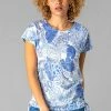 Roman Blue Burnout Tropical Print Ruched T-Shirt 1 Roman Blue Burnout Tropical Print Ruched T-Shirt -Roman Sales Shop unnamed file 9710