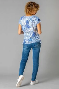 Roman Blue Burnout Tropical Print Ruched T-Shirt 8 Roman Blue Burnout Tropical Print Ruched T-Shirt -Roman Sales Shop unnamed file 9711