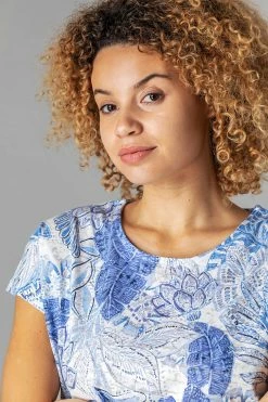 Roman Blue Burnout Tropical Print Ruched T-Shirt 10 Roman Blue Burnout Tropical Print Ruched T-Shirt -Roman Sales Shop unnamed file 9713