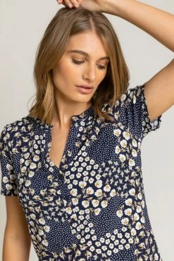 Roman Blue Floral Tile Print Notch Neck Top 10 Roman Blue Floral Tile Print Notch Neck Top -Roman Sales Shop unnamed file 9718