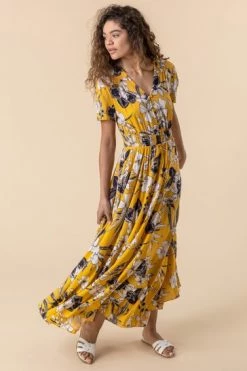 Roman Yellow Floral Print Shirred Waist Maxi Dress 11 Roman Yellow Floral Print Shirred Waist Maxi Dress -Roman Sales Shop unnamed file 972
