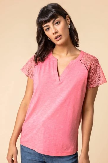 Roman Pink Embroidered Sleeve Jersey T-Shirt 7 Roman Pink Embroidered Sleeve Jersey T-Shirt - Image 5