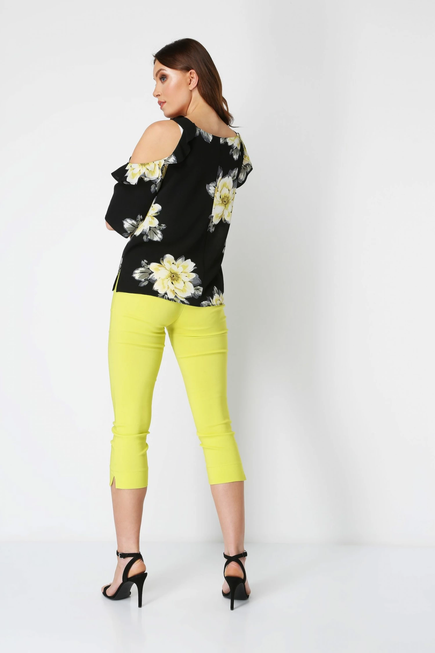 Roman Black Floral Cold Shoulder Frill Top 5 Roman Black Floral Cold Shoulder Frill Top - Image 3