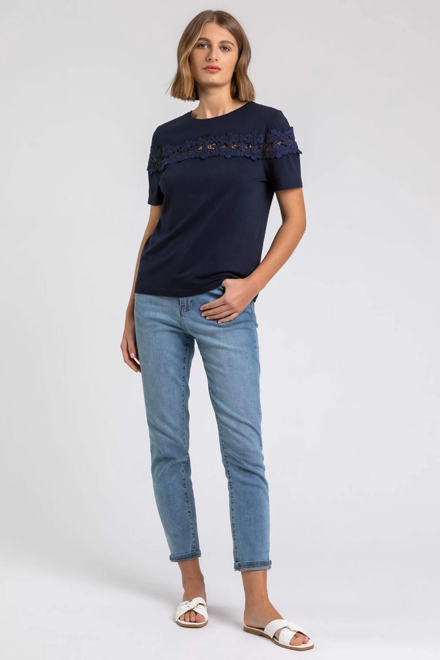 Roman Blue Lace Detail Jersey T-Shirt 6 Roman Blue Lace Detail Jersey T-Shirt - Image 4