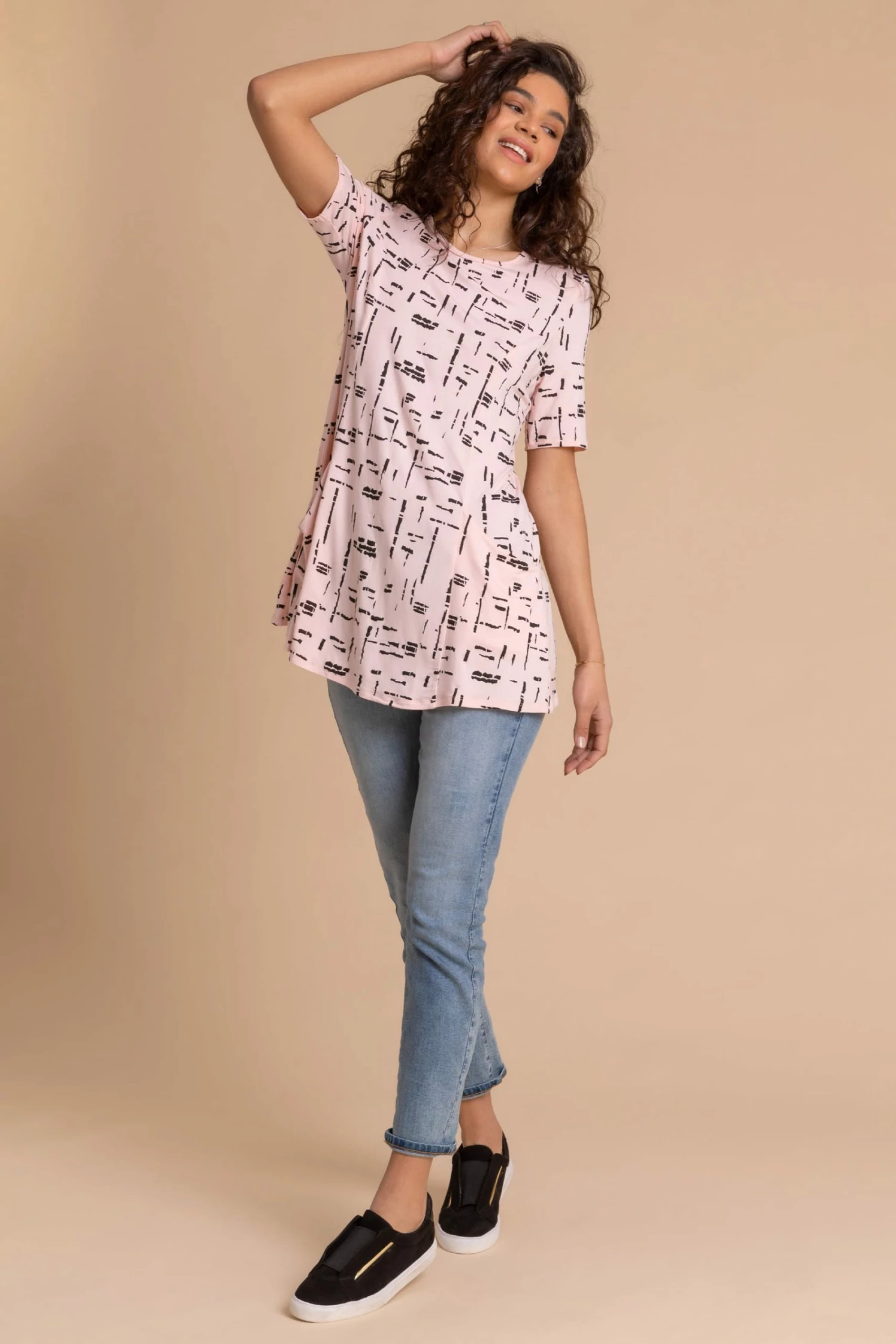Roman Pink Abstract Print Pocket Swing Top 5 Roman Pink Abstract Print Pocket Swing Top - Image 3