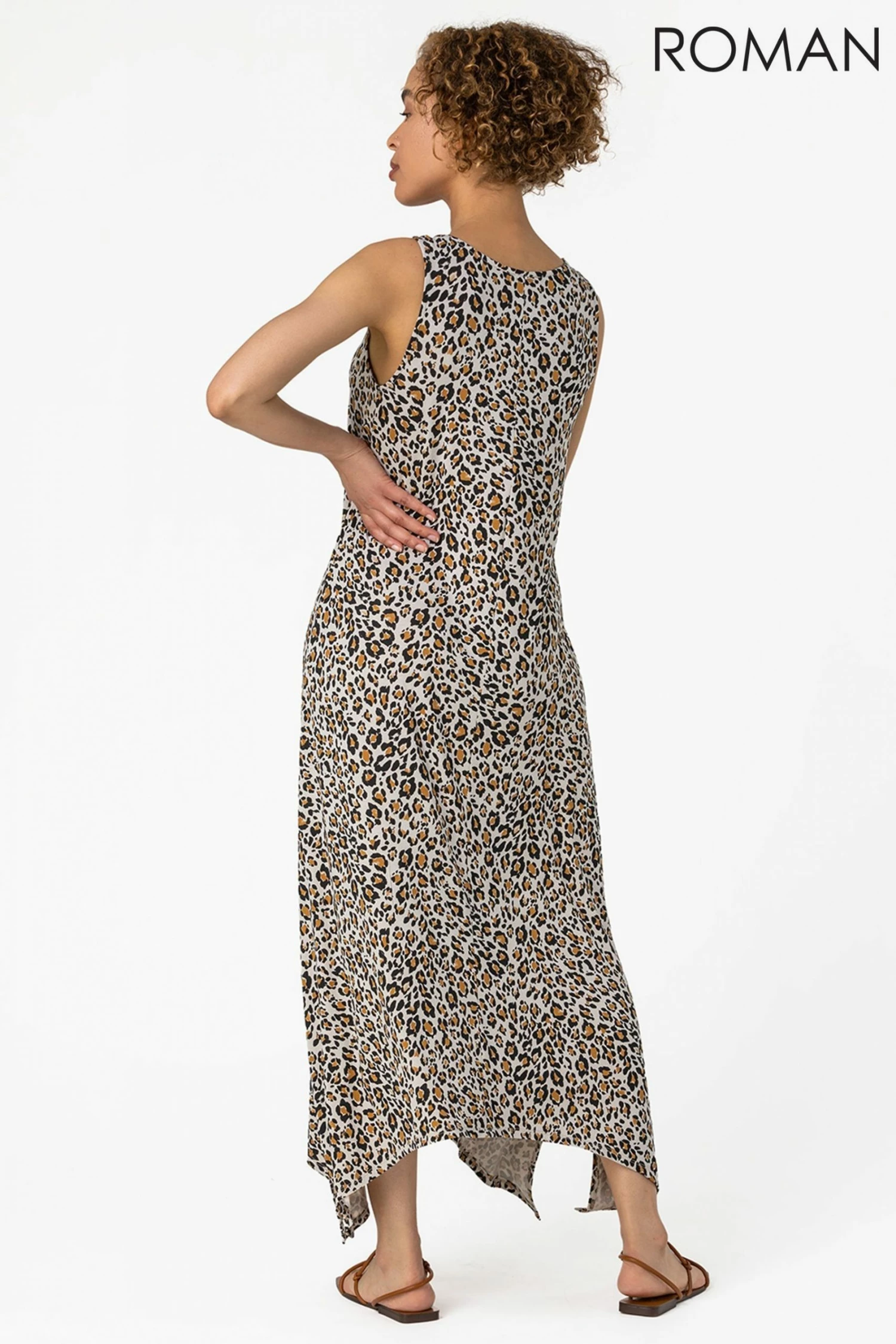 Roman Brown Cheetah Print Hanky Hem Maxi Dress 4 Roman Brown Cheetah Print Hanky Hem Maxi Dress - Image 2