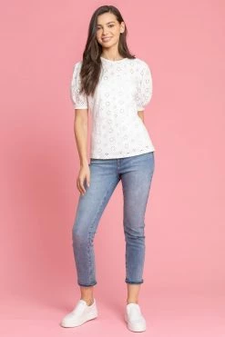 Roman White Puff Sleeve Broderie Detail Top -Roman Sales Shop unnamed file 9745