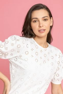 Roman White Puff Sleeve Broderie Detail Top -Roman Sales Shop unnamed file 9746