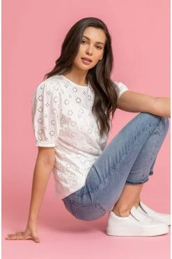 Roman White Puff Sleeve Broderie Detail Top -Roman Sales Shop unnamed file 9747