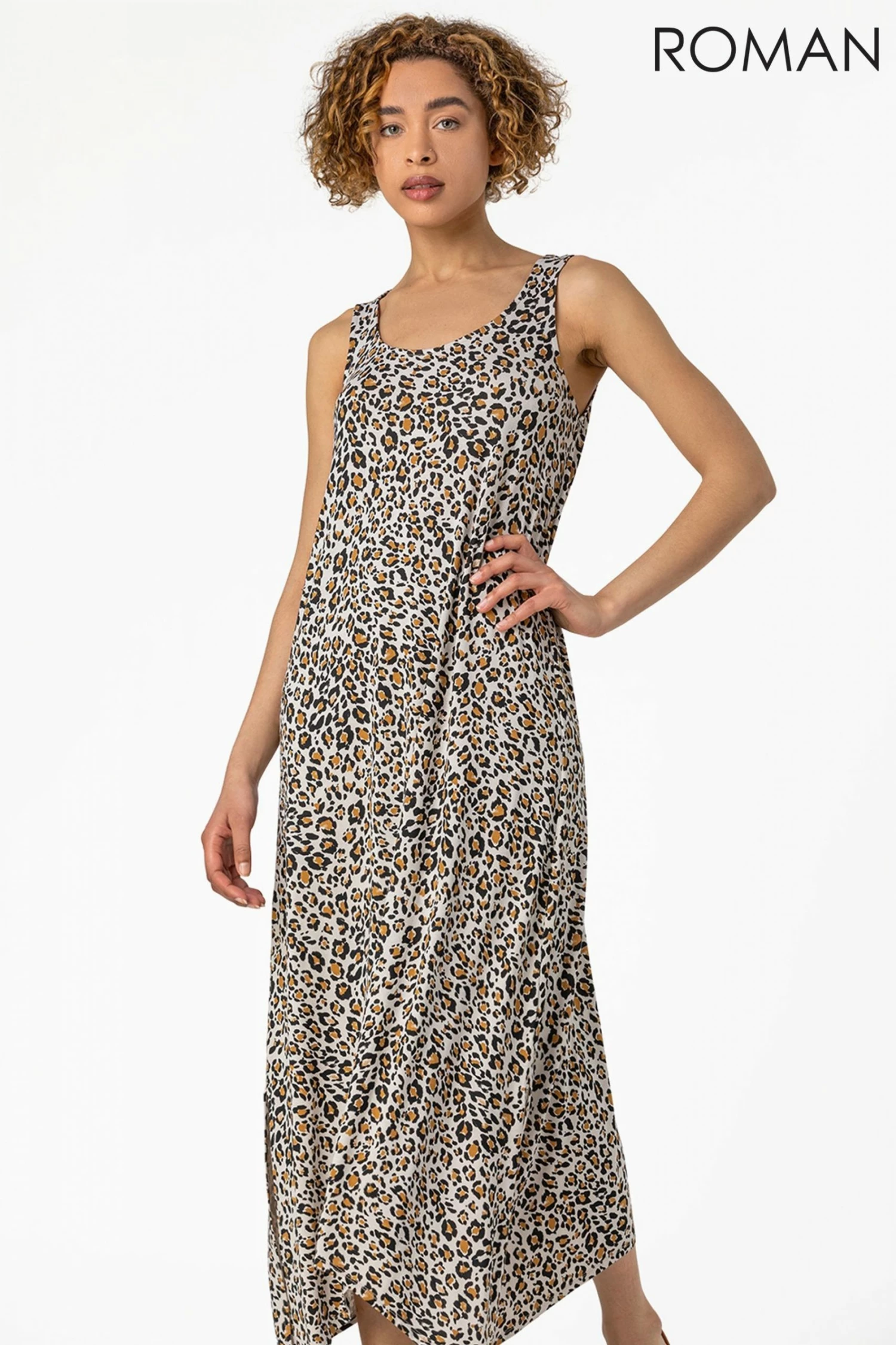 Roman Brown Cheetah Print Hanky Hem Maxi Dress 5 Roman Brown Cheetah Print Hanky Hem Maxi Dress - Image 3
