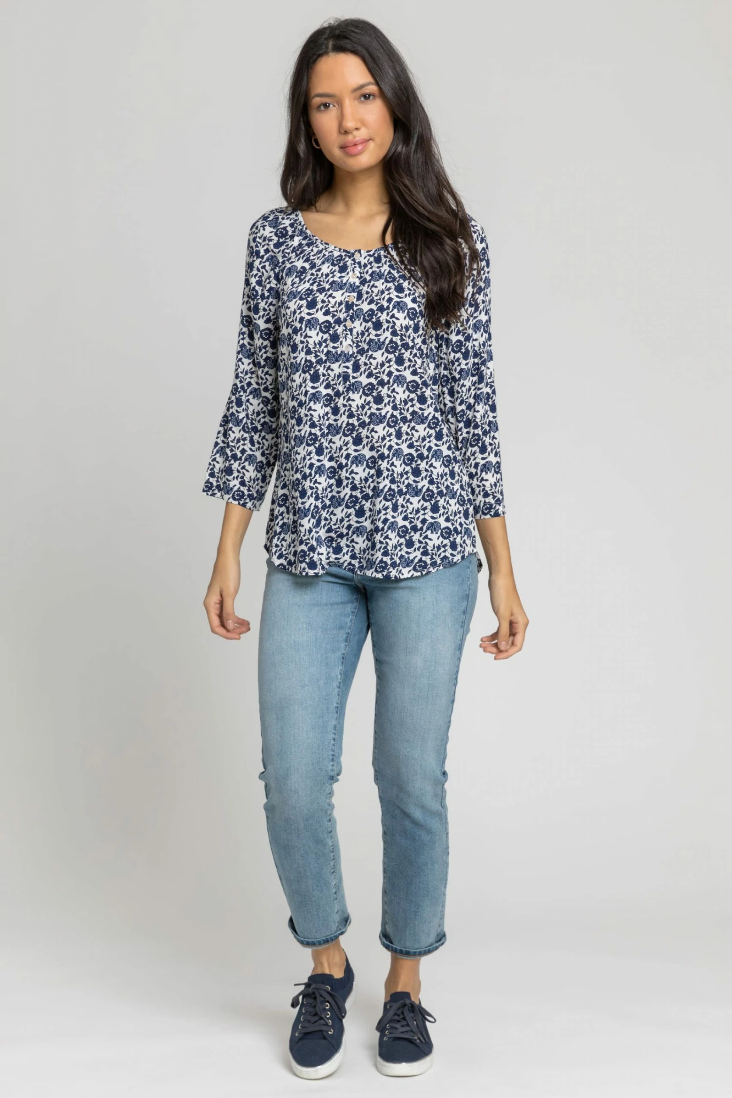 Roman Blue Ditsy Floral Print Button Top 4 Roman Blue Ditsy Floral Print Button Top - Image 2