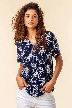 Roman Navy Leaf Puff Print Zip Top 9 Roman Navy Leaf Puff Print Zip Top -Roman Sales Shop unnamed file 9756